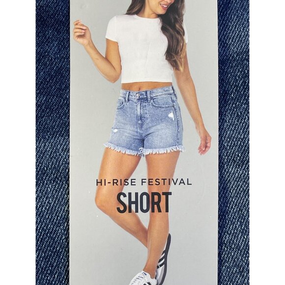 Celebrity Pink Size 3/26 Hi-Rise Festival Denim Shorts With Frayed Hem - Picture 8 of 11